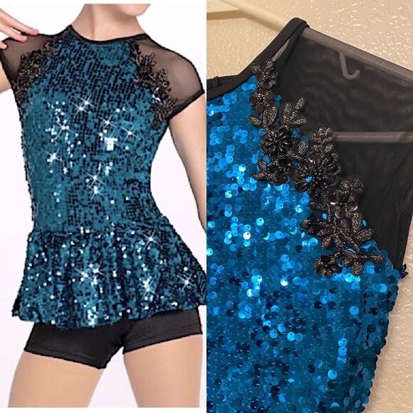 WEISSMAN Dance Costume jazz Aqua blue teal Stand Down 12832 Child LC - Picture 1 of 11